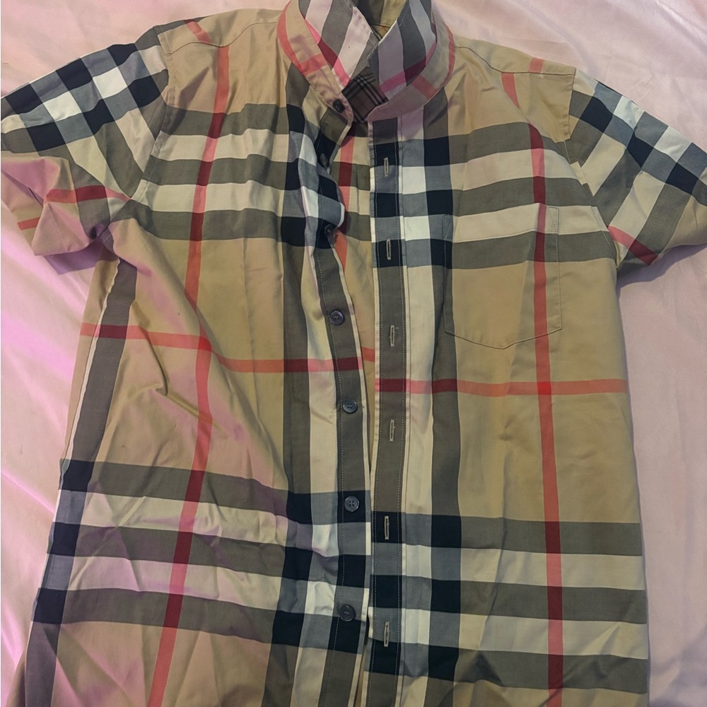 Burberry Tan and Black Button Down Shirt Classic Check